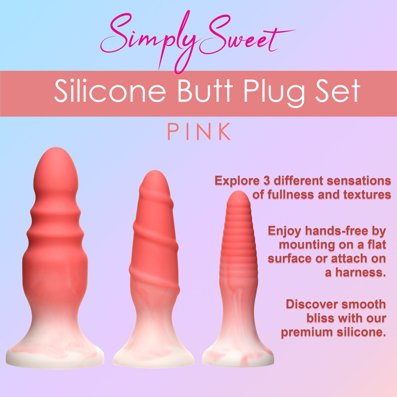 3 Piece Silicone Butt Plug Set - Pink - Image 2