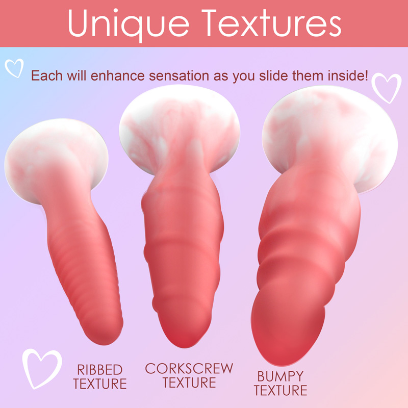 3 Piece Silicone Butt Plug Set - Pink - Image 6