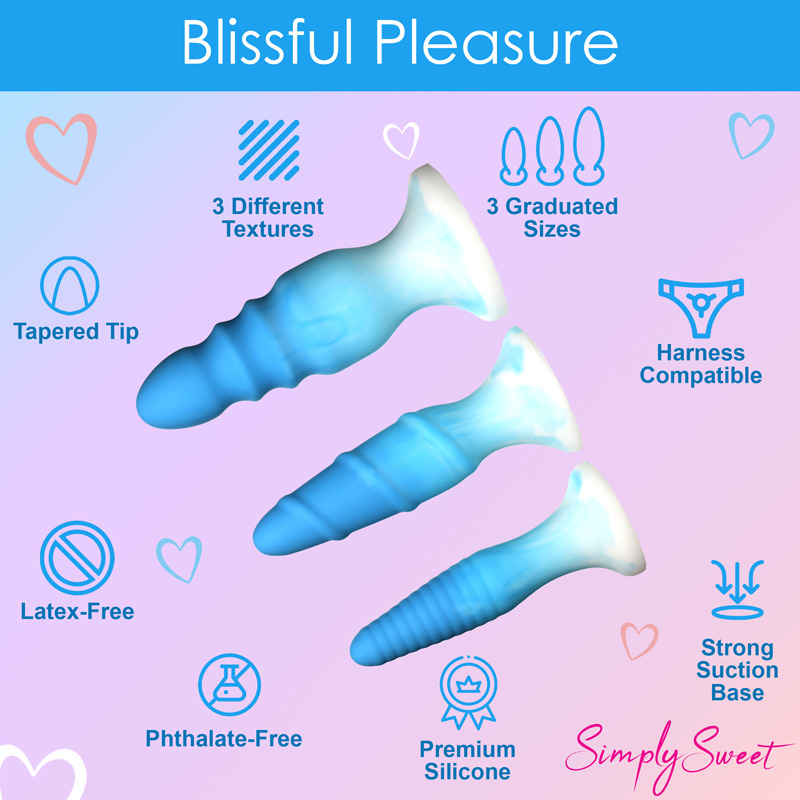 3 Piece Silicone Butt Plug Set - Blue - Image 5