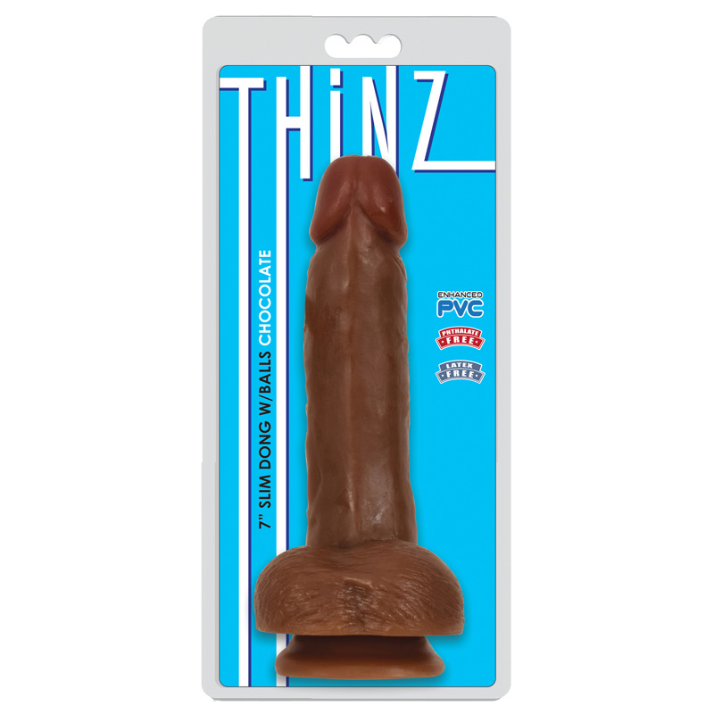 Thinz 7 Inch Slim Dildo with Balls - Dark - Image 2