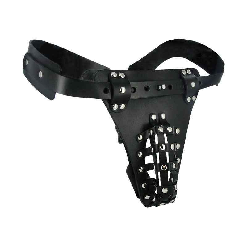 The Safety Net Leather Male Chastity Belt with Anal Plug Harness - Image 4