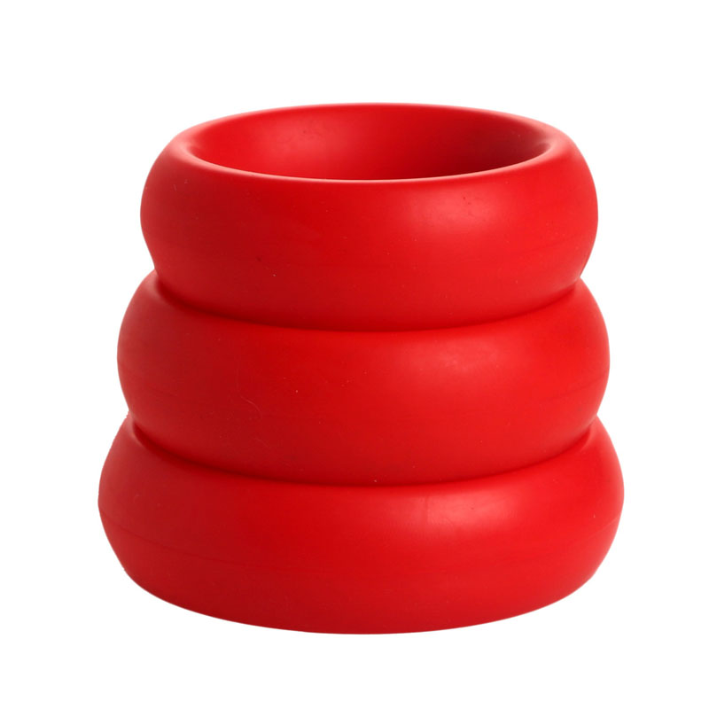 3 Piece Silicone Cock Ring Set - Red - Image 3