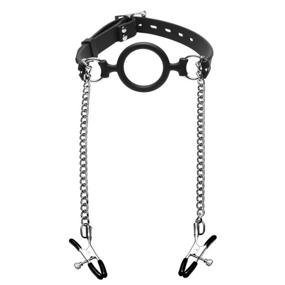 Mutiny Silicone O-Ring Gag with Nipple Clamps - Image 2