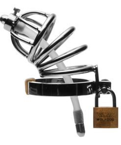 Stainless Steel Chastity Cage with Silicone Urethral Plug