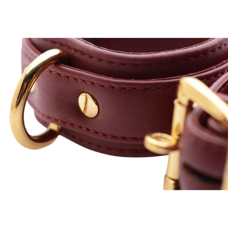 Strict Leather Luxury Burgundy Locking Wrist Cuffs - Image 3