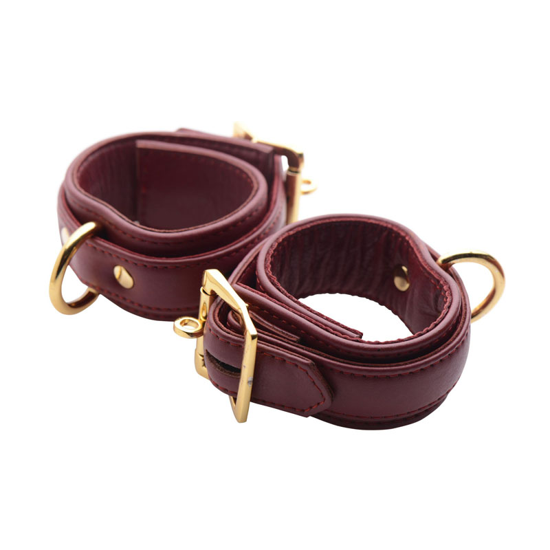 Strict Leather Luxury Burgundy Locking Wrist Cuffs - Image 2