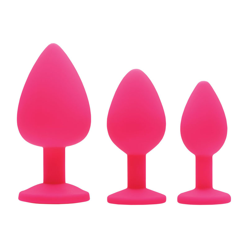 Pink Pleasure 3 Piece Silicone Anal Plugs with Gems - Image 2