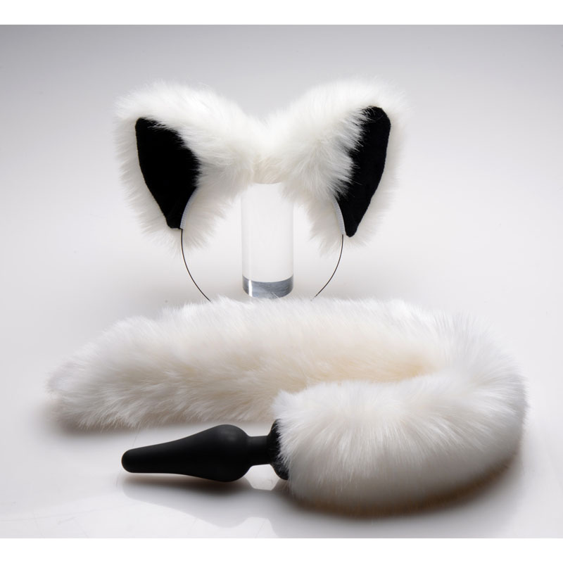 White Fox Tail Anal Plug and Ears Set - Image 2