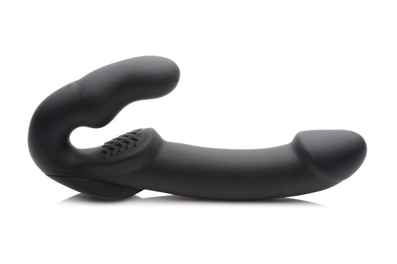 Evoke Rechargeable Vibrating Silicone Strapless Strap On - Black - Image 2