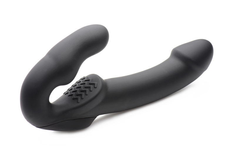 Evoke Rechargeable Vibrating Silicone Strapless Strap On - Black - Image 3