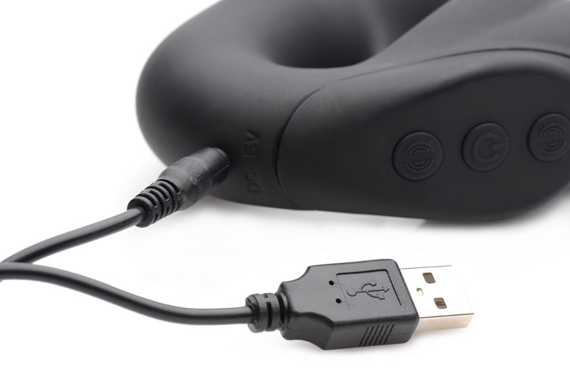 Evoke Rechargeable Vibrating Silicone Strapless Strap On - Black - Image 5