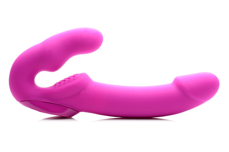 Evoke Rechargeable Vibrating Silicone Strapless Strap On - Pink - Image 2
