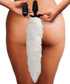 Vibrating White Fox Tail Slender Anal Plug