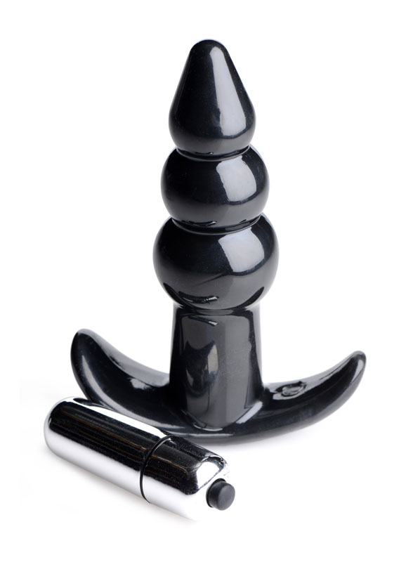 Ribbed Vibrating Butt Plug - Black - Image 3