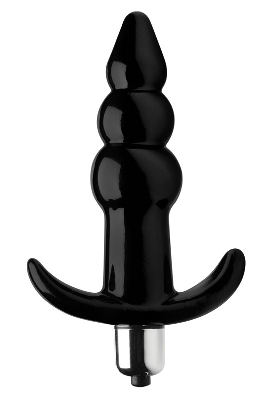 Ribbed Vibrating Butt Plug - Black - Image 4
