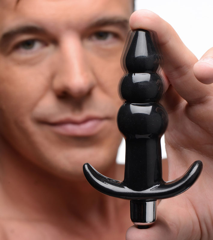 Ribbed Vibrating Butt Plug - Black - Image 2