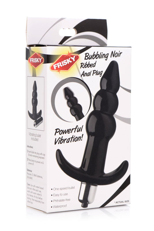 Ribbed Vibrating Butt Plug - Black - Image 6