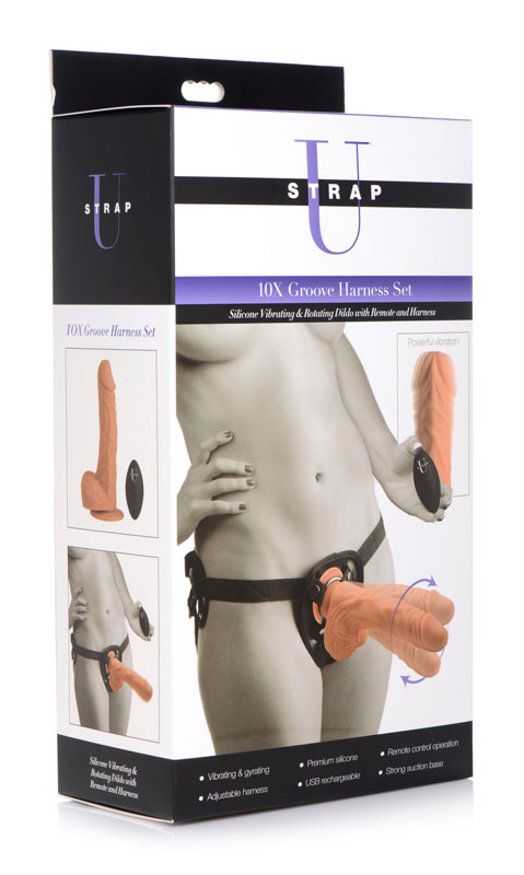 10X Groove Harness with Vibrating and Rotating Silicone Dildo - Image 4