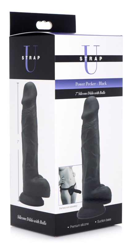 Power Pecker 7 Inch Silicone Dildo with Balls - Black - Image 6