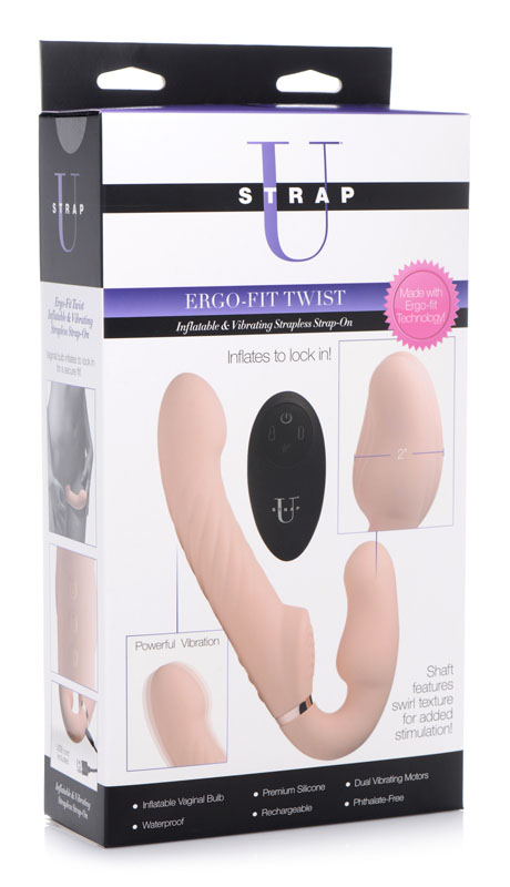 Ergo-Fit Twist Inflatable Vibrating Silicone Strapless Strap-on - Beige - Image 8