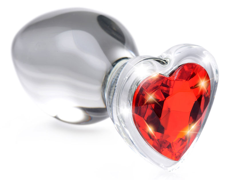 Red Heart Gem Glass Anal Plug - Medium - Image 3