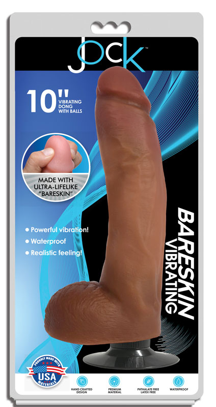 Jock Dark Bareskin Vibrating Dildo with Balls - 10 Inch - Image 4