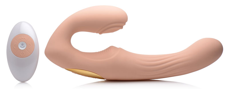 15X U-Pulse Silicone Pulsating and Vibrating Strapless Strap-on with Remote - Blush - Image 3