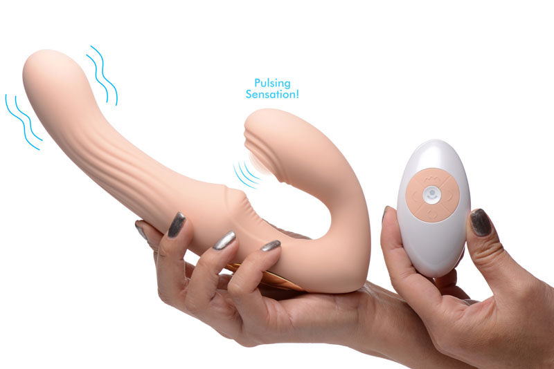 15X U-Pulse Silicone Pulsating and Vibrating Strapless Strap-on with Remote - Blush - Image 2