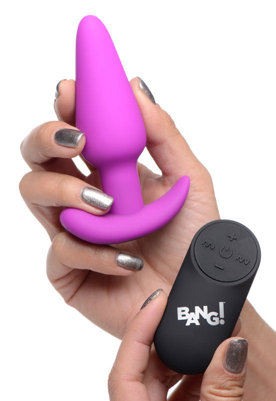 Remote Control 21X Vibrating Silicone Butt Plug - Purple - Image 3