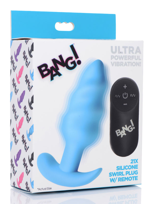 Remote Control 21X Vibrating Silicone Swirl Butt Plug - Blue - Image 8