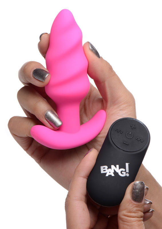 Remote Control 21X Vibrating Silicone Swirl Butt Plug - Pink - Image 3