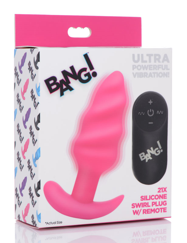Remote Control 21X Vibrating Silicone Swirl Butt Plug - Pink - Image 7