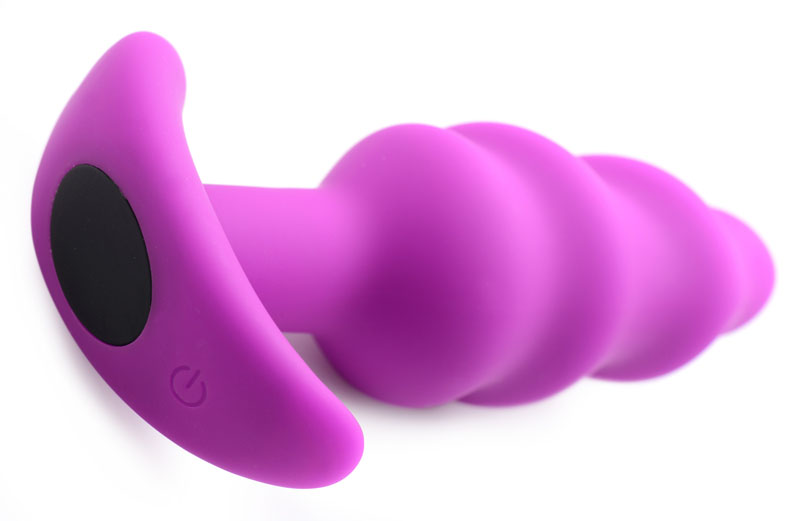 Remote Control 21X Vibrating Silicone Swirl Butt Plug - Purple - Image 5