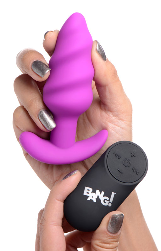 Remote Control 21X Vibrating Silicone Swirl Butt Plug - Purple - Image 3