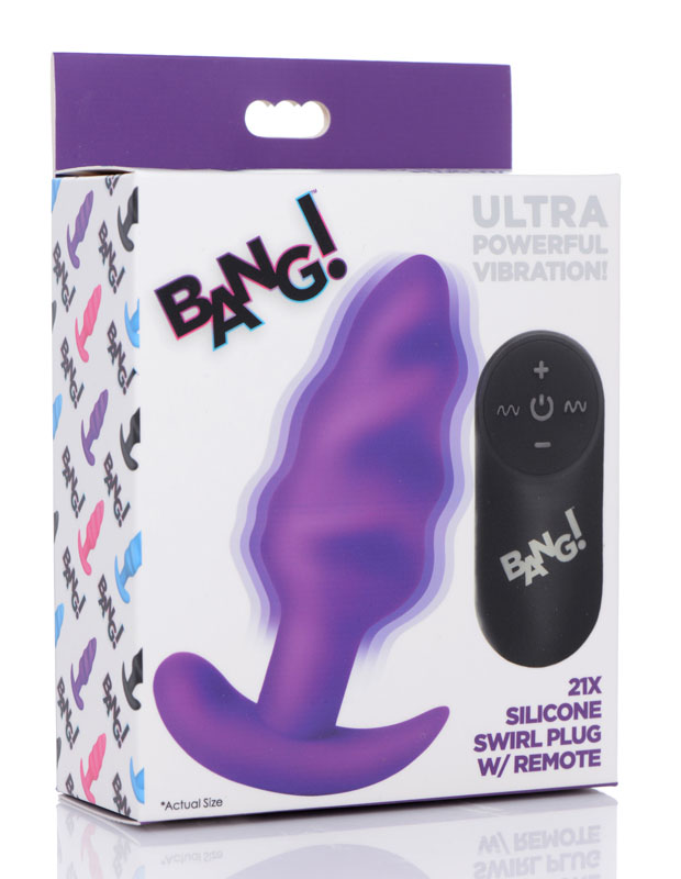 Remote Control 21X Vibrating Silicone Swirl Butt Plug - Purple - Image 8