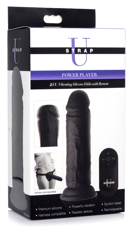 Power Player 28X Vibrating Silicone Dildo with Remote - Black - Image 8