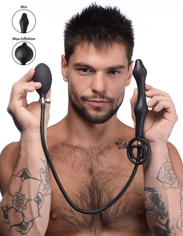 Devils Rattle Inflatable Silicone Anal Plug with Cock and Ball Ring - Image 2