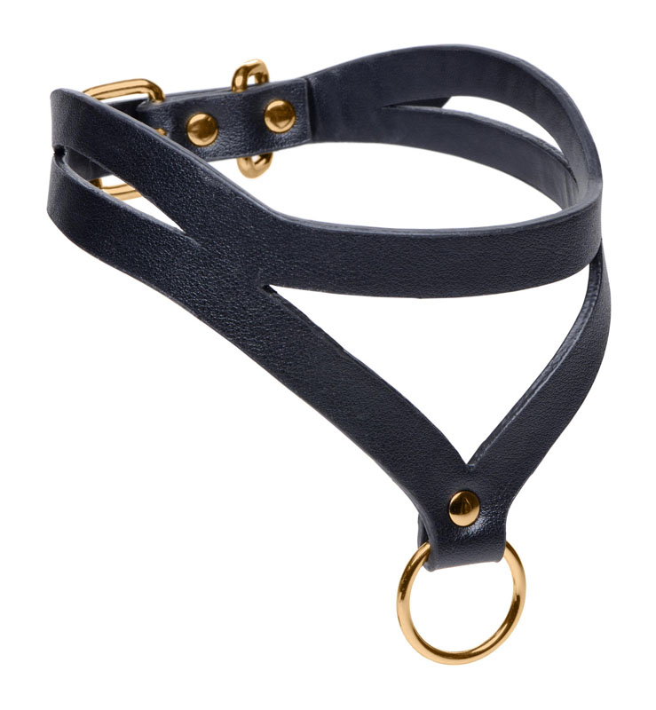 Bondage Baddie Black and Gold Collar with O-Ring - Image 3