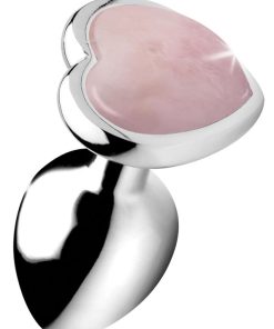 Authentic Rose Quartz Gemstone Heart Anal Plug - Small
