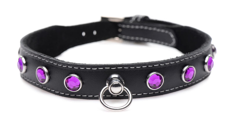 Royal Vixen Leather Choker with Rhinestones - Purple - Image 2