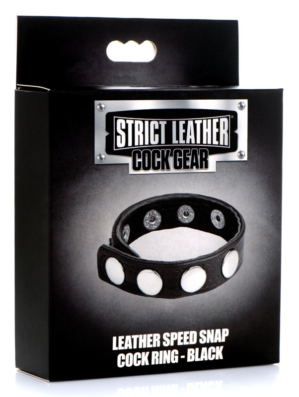 Leather Speed Snap Cock Ring - Black - Image 3