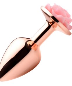 Rose Gold Anal Plug with Pink Flower - Small
