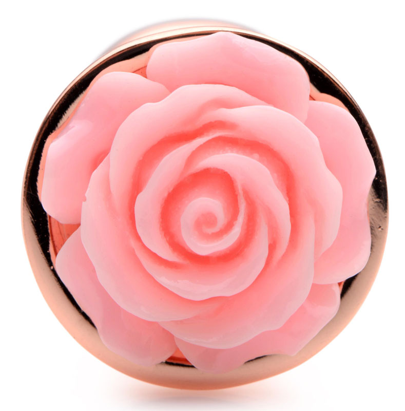 Rose Gold Anal Plug with Pink Flower - Small - Image 5