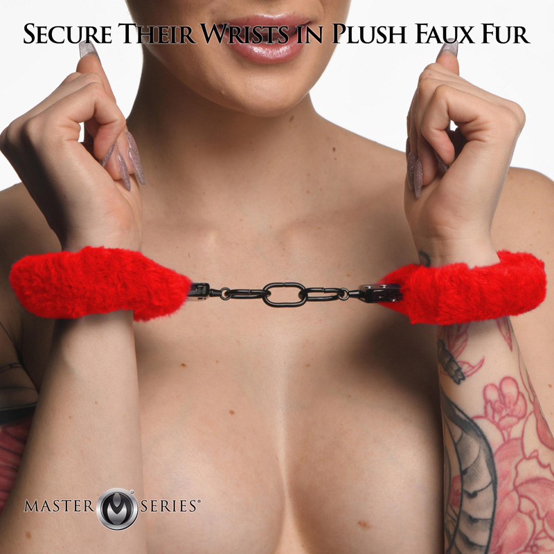 Cuffed In Fur Furry Handcuffs - Red - Image 3