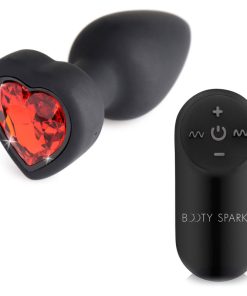 28X Vibrating Silicone Red Heart Anal Plug - Small