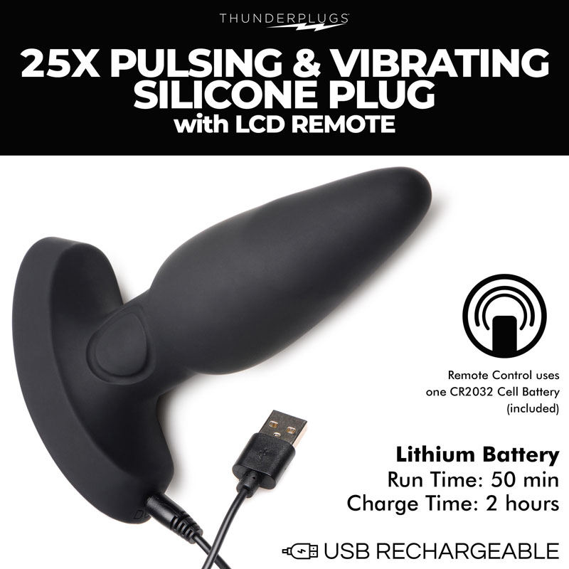 25X Pulsing and Vibrating Silicone Plug with Remote - Image 5