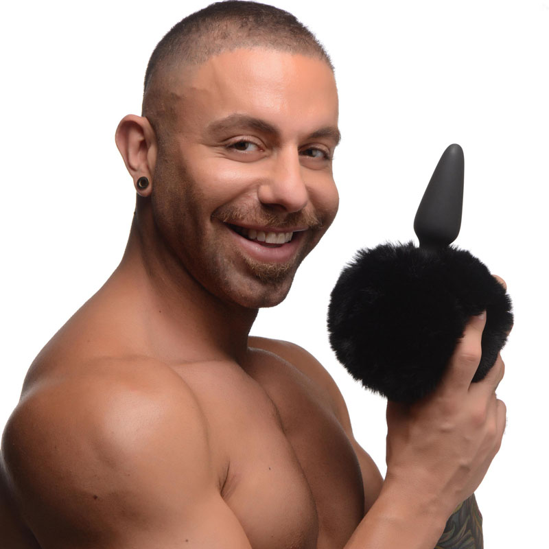Large Anal Plug with Interchangeable Bunny Tail - Black - Image 2