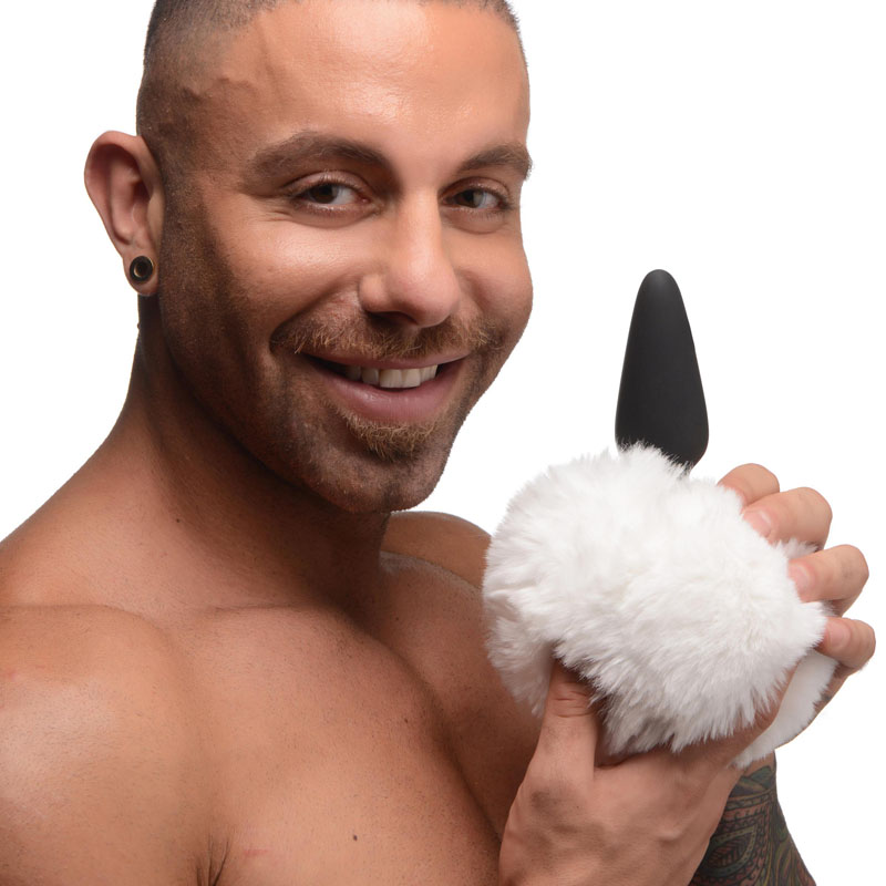 Large Anal Plug with Interchangeable Bunny Tail - White - Image 2
