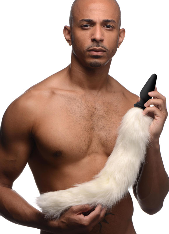 Large Anal Plug with Interchangeable Fox Tail - White - Image 2