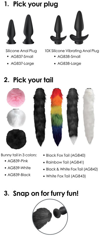 Large Anal Plug with Interchangeable Fox Tail - White - Image 8